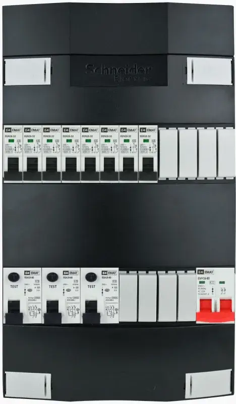 1F groepenkast Schneider met EMAT 8 groepen - 1xHS 2P - 3xALS 2P - 220x380 EMAT groepenkast 4 t/m 14 groepen 360x220 mm (HxB) 1 Fase